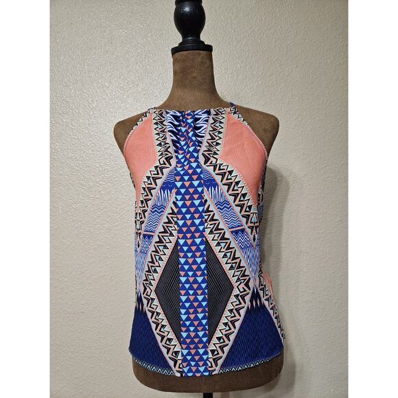 Mine Brand Tribal Geometric Split-Back High Neck Top – Size M - Picture 1 of 2